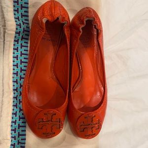 Tory Burch orange patent flats